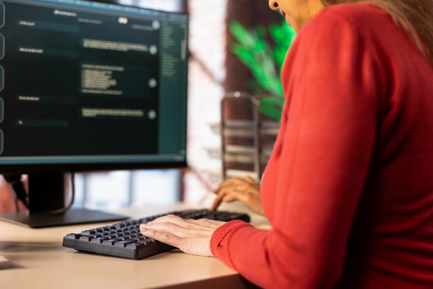 Imagem ilustrativa de uma mulher trabalhando em um computador.